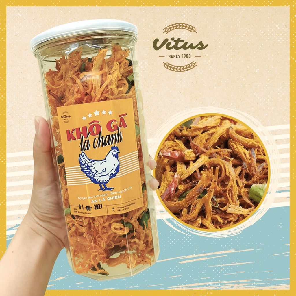 Khô gà lá chanh hũ PET 300g đồ ăn vặt VITUS