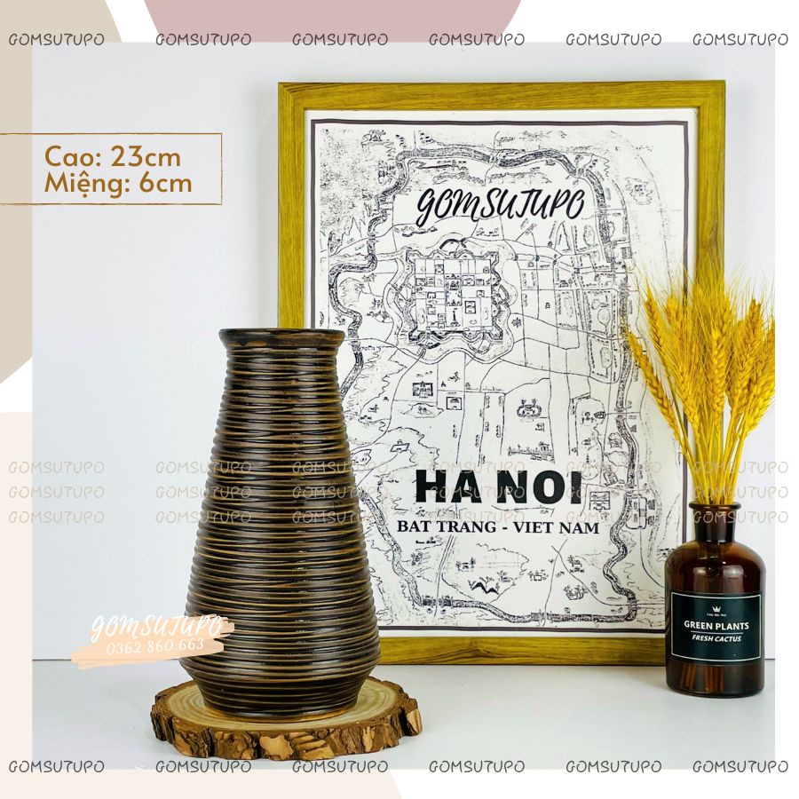 Lọ Hoa Gốm Men NÂU MỘC - Bình Hoa Decor Trang Trí gomsutupo - Gốm Sứ TUPO Bát Tràng