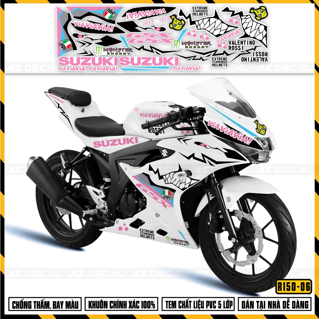 Decal Dán Xe Suzuki GSX R150 Mẫu Cá Mập VIA | GSX R150-06 | Tem Rời Cắt Khuôn Sẵn, Chống Nước, Chống Bay Màu