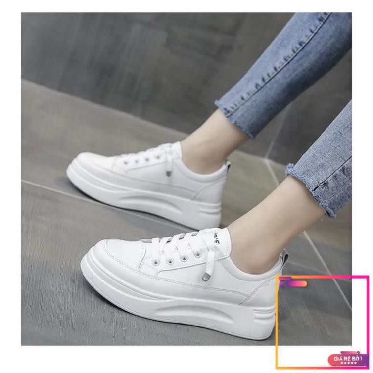 Giày thể thao nữ độn đế DVT phiên bản Hàn Quốc, giày trắng, dây buộc, đế cao su đúc cao cấp, tặng kèm tất -v01