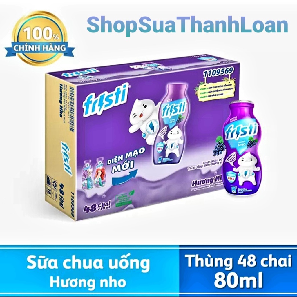 [HSD T12-2023] Thùng 48 Chai Sữa Chua Uống Fristi Hương Nho 80ml.