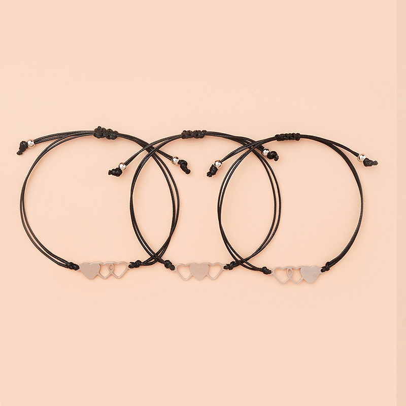 Set 3 Vòng Tay Bện Dây Gắn Mặt Kim Loại Hình Trái Tim Thời Trang Cho Nữ