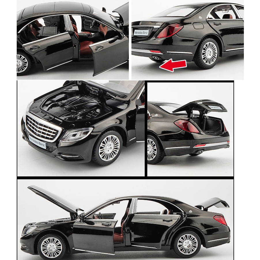 Xe mô hình ô tô MERCEDES BENZ S600 ĐỒ chơi trẻ em bằng sắt tỉ lệ 1:32 có âm thanh và đèn mở các cửa