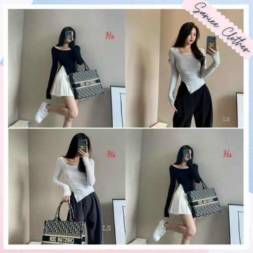 Áo Body Nữ Thu Đông Dài Tay Xẻ Tà Bèo Lệch Saniee Clother - SP000616