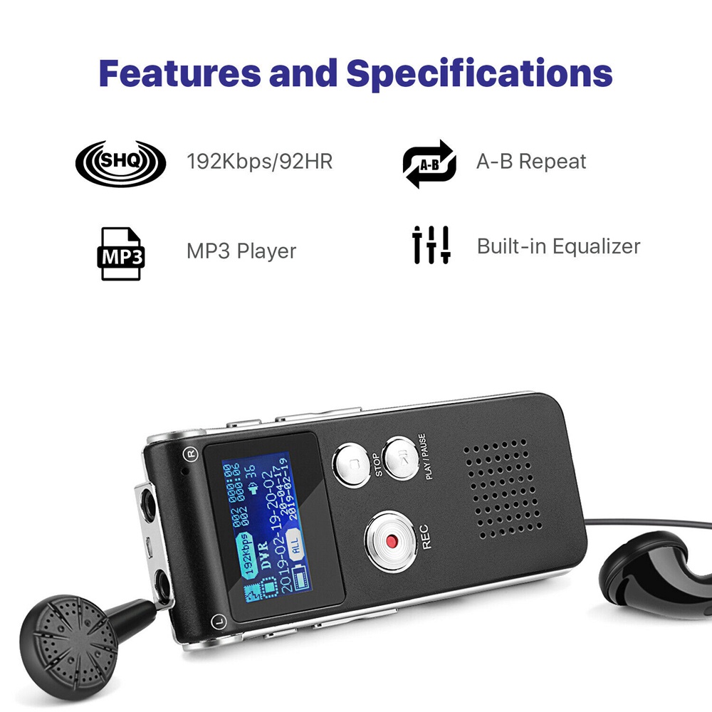 VIRWIR Máy ghi âm giọng nói 3D hỗ trợ MP3 mini âm thanh nổi sạc lại được tiện lợi