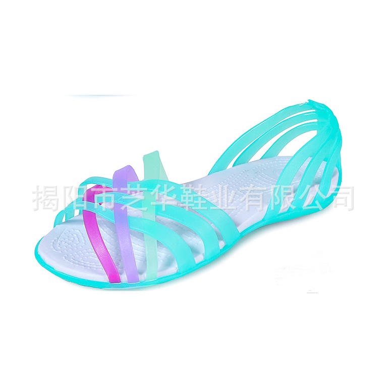 Giày Sandal Nhựa Dẻo Đế Bằng Màu Cầu Vồng Phong Cách Mới Cho Nữ
