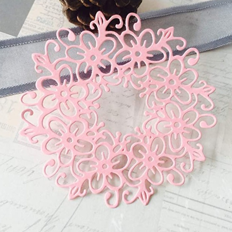 Khuôn Cắt Giấy Làm Từ Kim Loại Hình Tròn Phối Ren Hoa Trang Trí Scrapbook