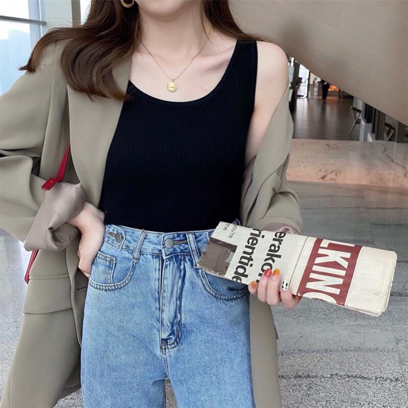 Áo len 2 dây to trễ cổ dệt tằm cao cấp thoáng mát mùa hè mùa đông ấm ấp thiết kế Evalover