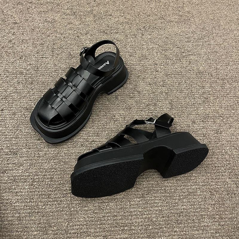 Giày Sandal Đế Dày Thiết Kế Đục Lỗ Phong Cách Retro Pháp Thời Trang Cho Nữ