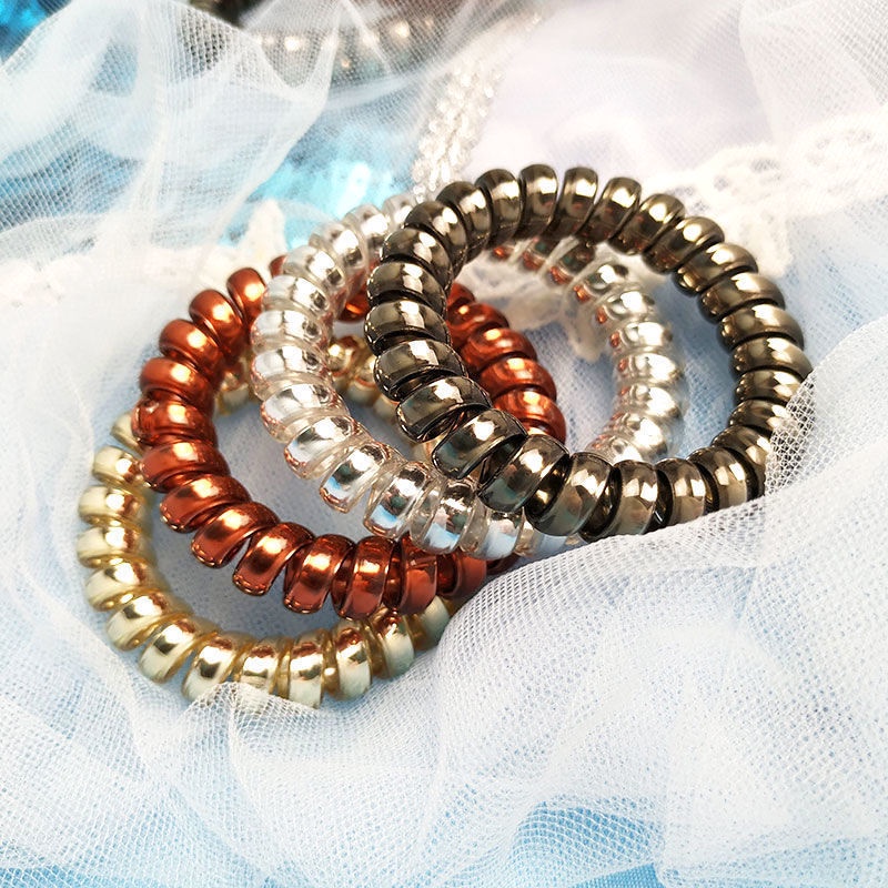 Dây Buộc Tóc Cao Su Co Giãn Kiểu Dây Điện Thoại Bàn Cho Nữ