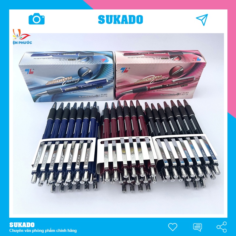 Bút bi xanh Thiên Long 036, đầu bút 1.0mm có Grip cao su êm tay SUKADO