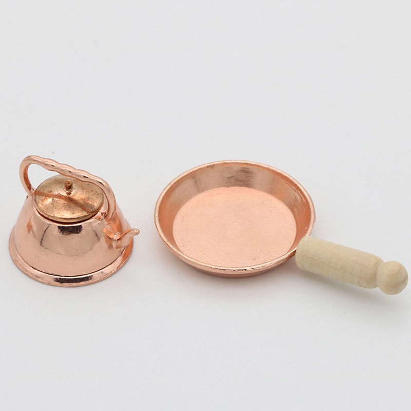 [superhomestore]1:12 Dollhouse miniature bronze frying pan pot kettle cooking kit