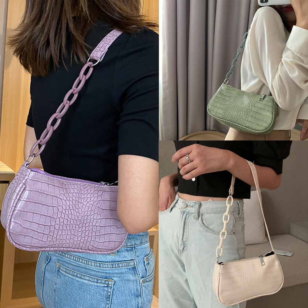 Túi Đeo Vai Da PU Họa Tiết Da Cá Sấu Phong Cách Retro Thời Trang Cho Nữ