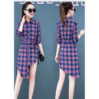 Đầm Sơ Mi Lệch Tà Thắt Dây Eo Cá Tính DN067 MayBlue