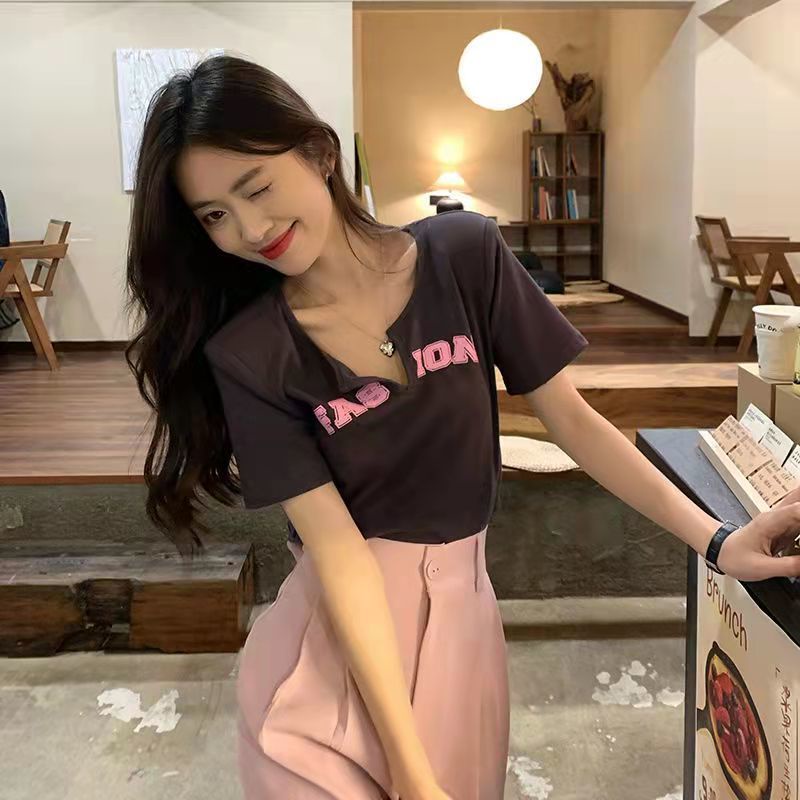 Áo Thun Tay Ngắn Dáng Ôm In Chữ Thời Trang Cho Nữ