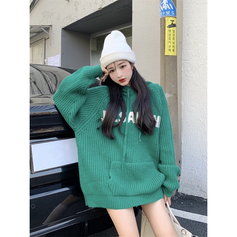 Áo hoodie len dáng rộng phong cách Hàn Quốc trẻ trung thời trang