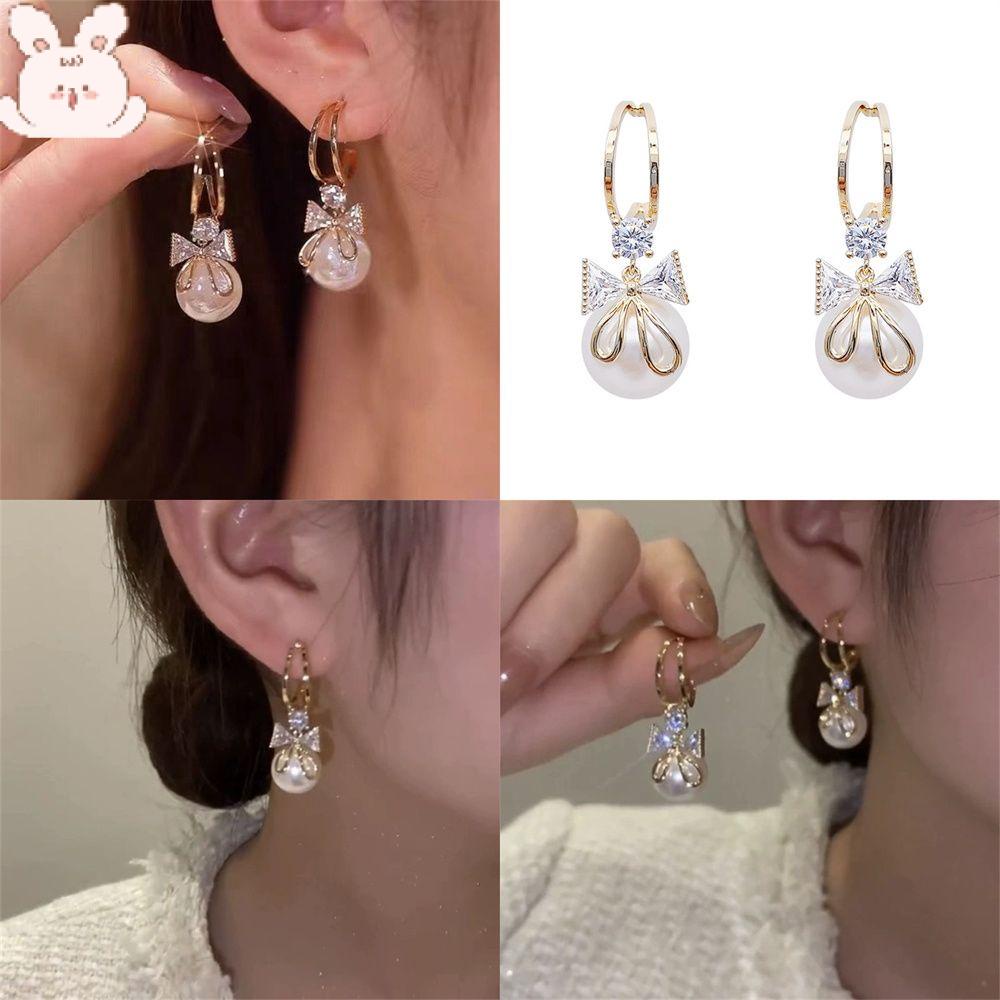 Bông Tai Chữ C Đính Ngọc Trai Và Đá Đơn Giản Xinh Xắn