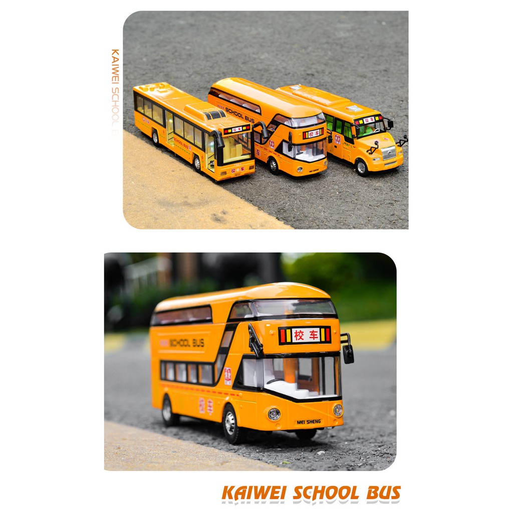 Simulation double-layer school bus color box pull back sound and light alloy car model children's toy