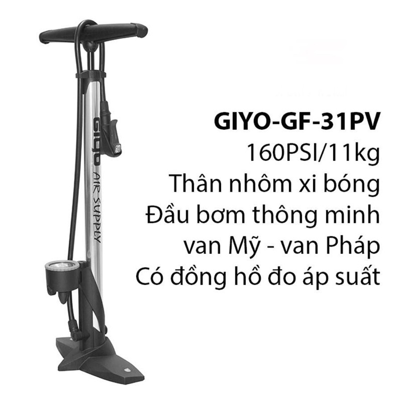 Bơm sàn xe đạp GIYO GF 31P Sơn bóng (Made in Taiwan)