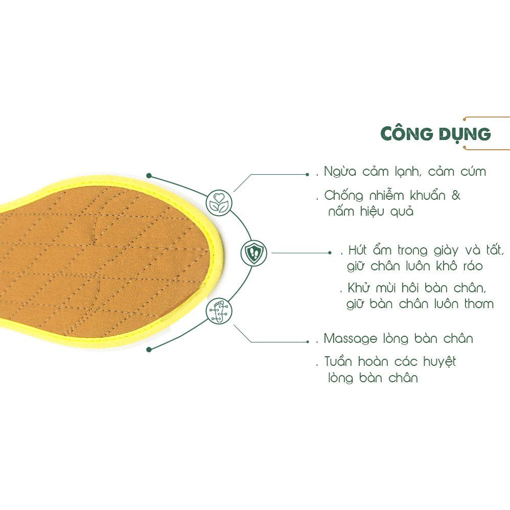Lót giày vải cotton Hương quế CI-01 làm từ vải cotton, bột quế giúp hút ẩm, khử mùi, phòng cảm cúm và cải thiện sức khoẻ