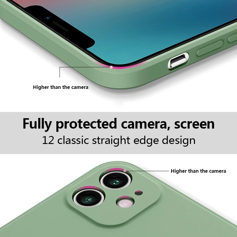 Ốp lưng dẻo cạnh vuông cho compatible for iPhone 12 Mini 11 Pro X Xr Xs Max Solid Color Square Liquid