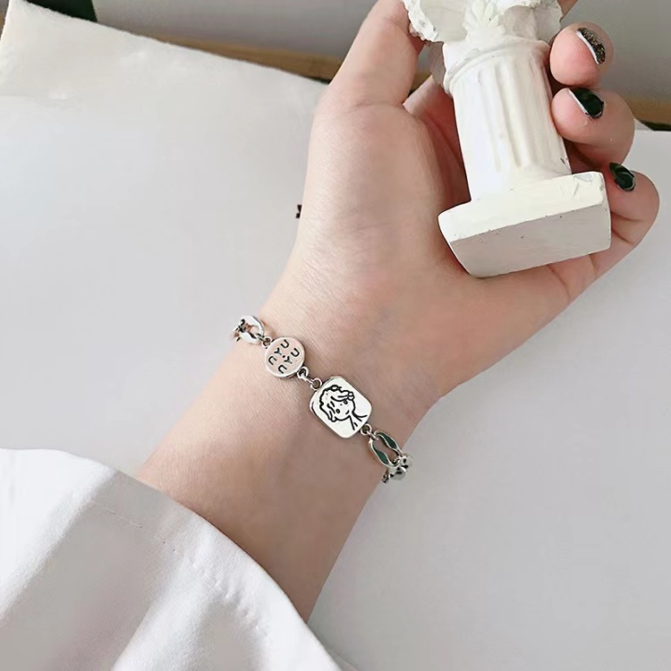 Vòng tay DODDER kiểu chuỗi dây xích màu bạc mặt dây khắc chữ thời trang cho nữ