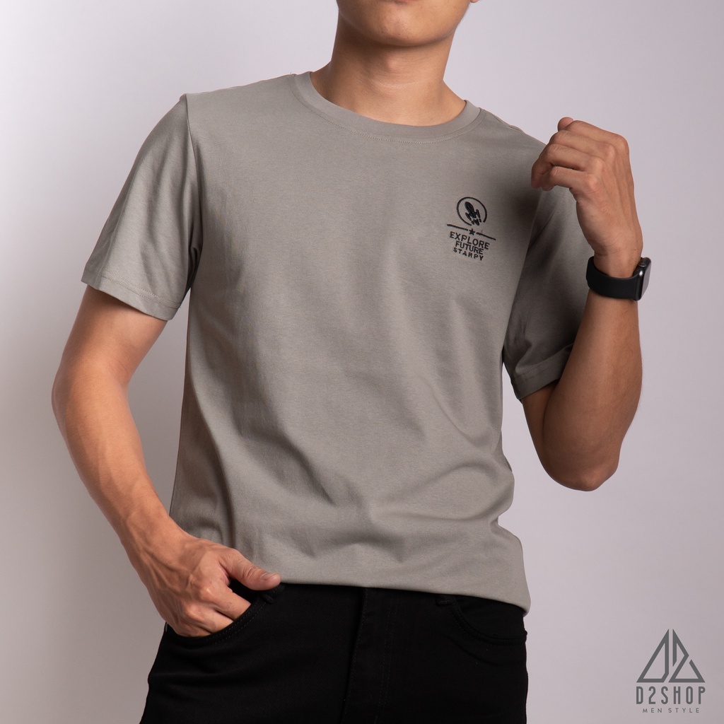 Áo thun nam D2shop thêu hình, lưng in hình, 3 màu