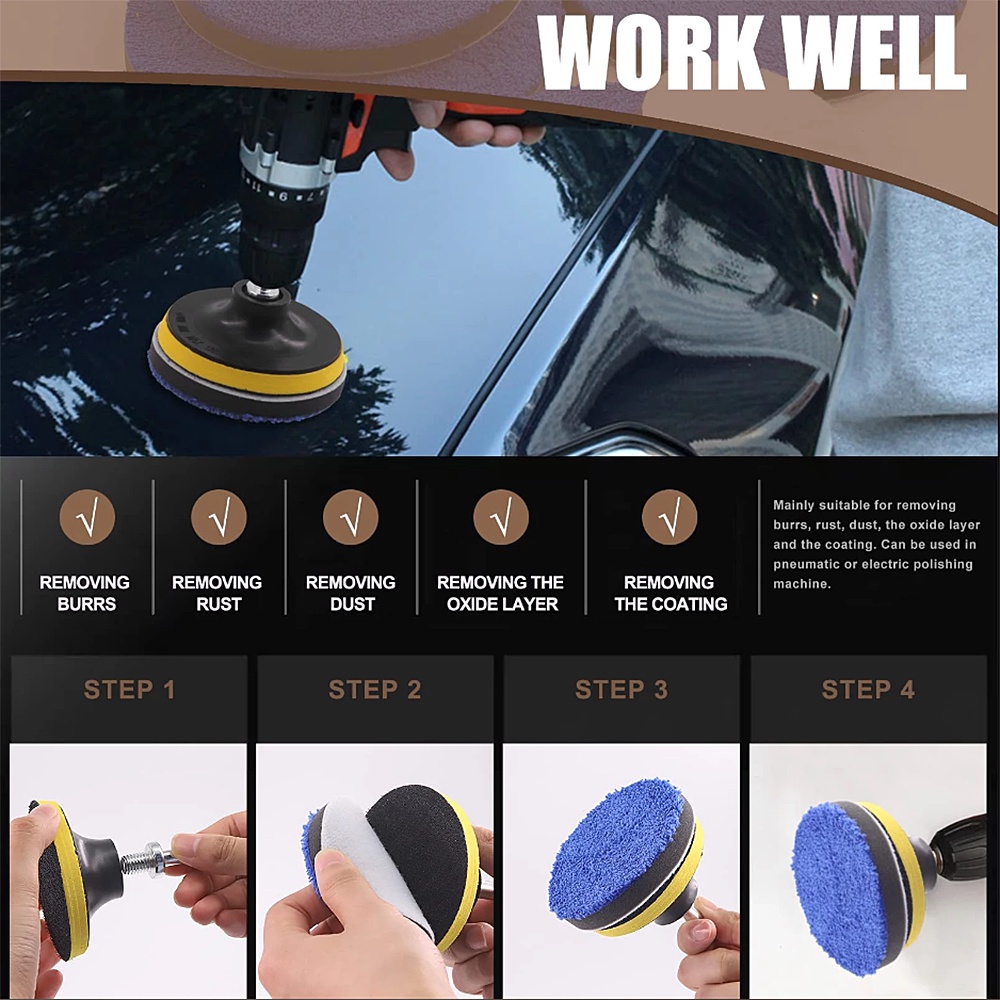 Bộ 2 Miếng Đệm Vải Sợi Nhỏ Kích Thước 3 / 4 / 5 / 6 / 7 Inch Thay Thế Cho Máy Đánh Bóng Xe Hơi DA / RO