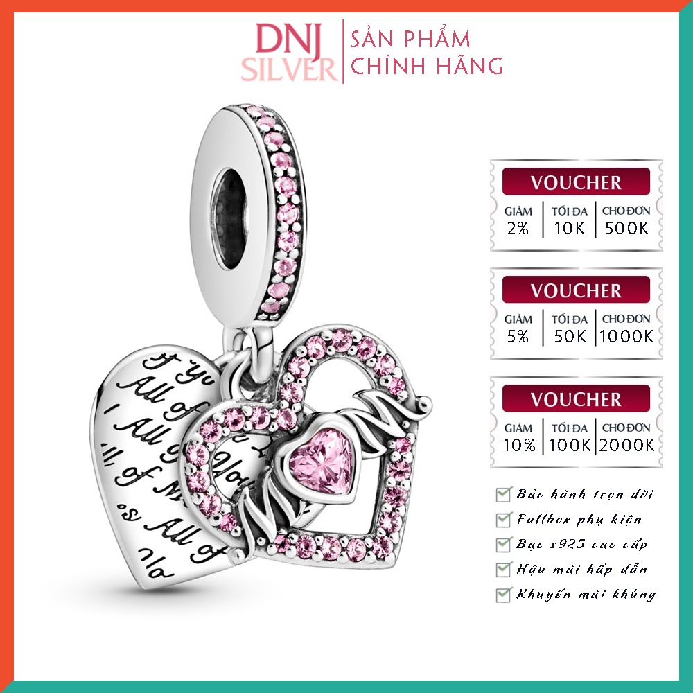 [Hàng cao cấp] Charm bạc 925 cao cấp, hàng chuẩn bạc - Charm Heart &amp; Mum thích hợp để mix vòng tay charm - DN018