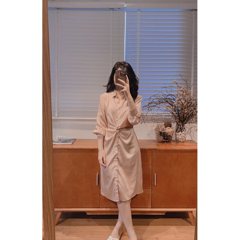 Váy sơ mi xoắn eo vải lụa | BigBuy360 - bigbuy360.vn