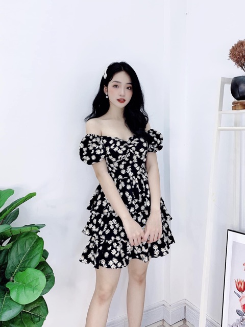 Sét Hoa Cúc Chân Váy Xèo 3 Tầng Dễ Thương