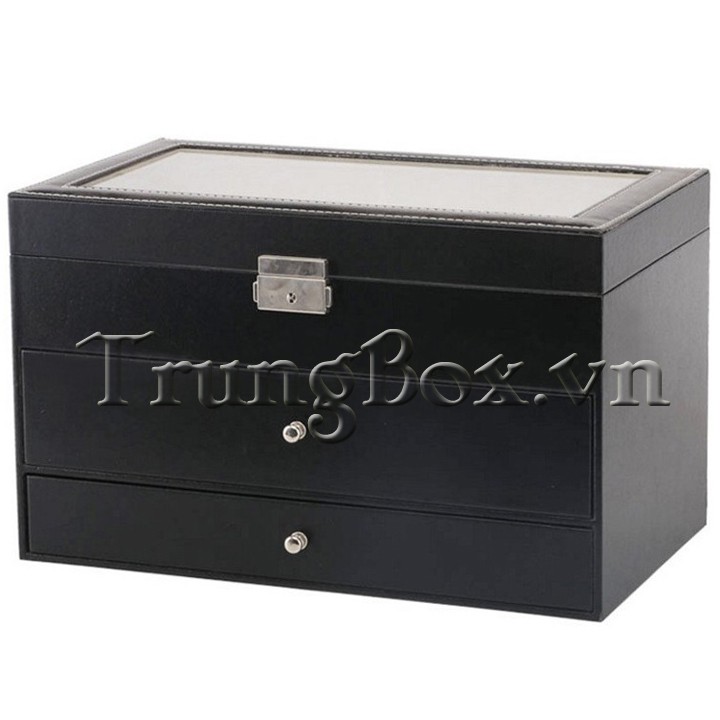 Hộp Đựng Đồng Hồ Trang Sức và Kính Mát 3 Tầng Vỏ Da - Mã 622
