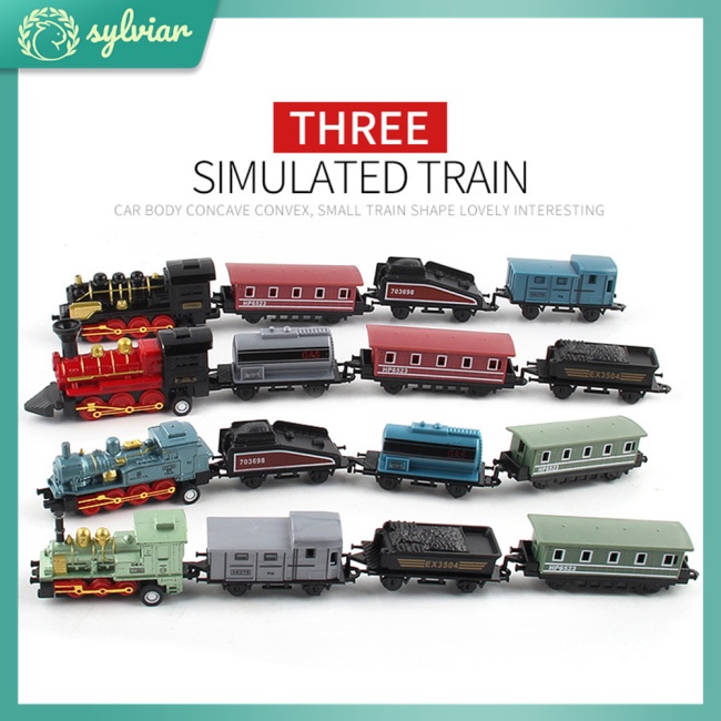 Set 4 Mô Hình Xe Lửa Hơi Nước Mini Bằng Hợp Kim Dành Cho Trẻ Em