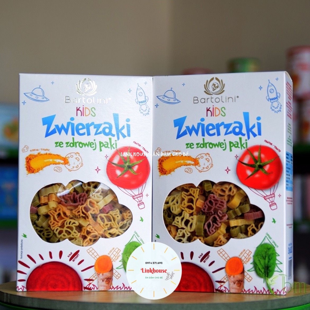 Nui Rau Củ Hữu Cơ Cho Bé Ăn Dặm Hình Động Cơ, Hình Con Vật Bartolini 250g