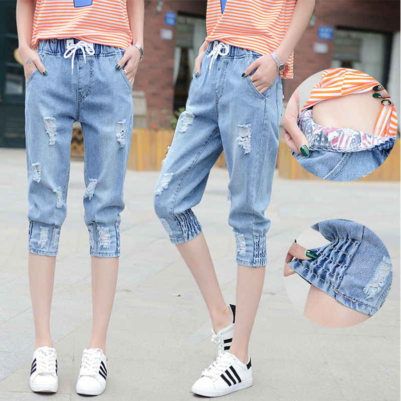 Quần Jeans Lửng Lưng Thun Co Dãn Thời Trang Cho Nữ