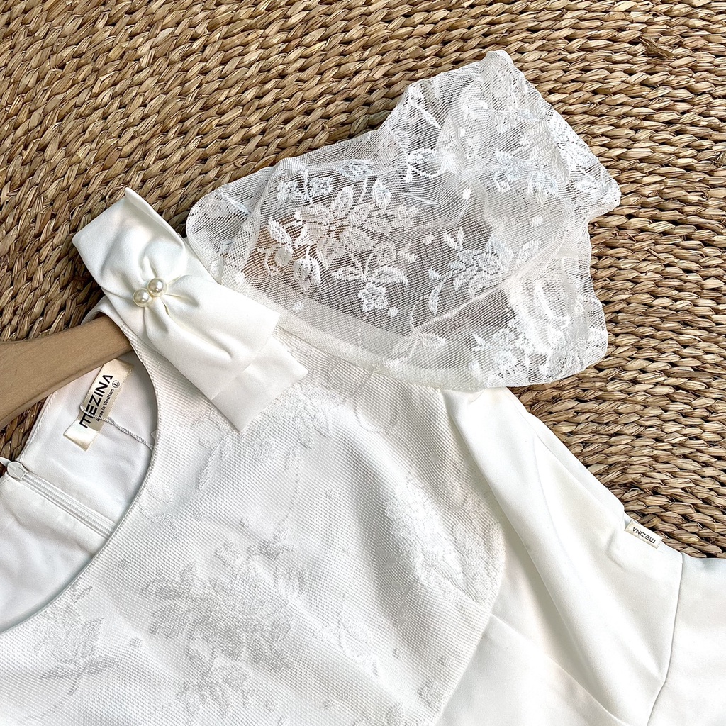 Váy Trắng Nữ Dáng Xòe Phối Tay Ren LeeZa Mã TKV1165