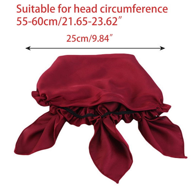 Mũ Trùm Đầu Bằng Satin Co Giãn Màu Trơn Kèm Dây Ruy Băng Chống Rụng Tóc Khi Ngủ Cho Phụ Nữ Hồi Giáo