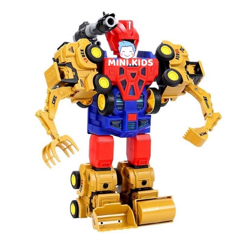 Bộ Xếp Hình Đồ Chơi Lắp Ráp Biến Đổi Siêu Nhân Robot Từ Các Xe Công Trình Trí Tuệ 5 trong 1 Cho Bé Thích Khám Phá