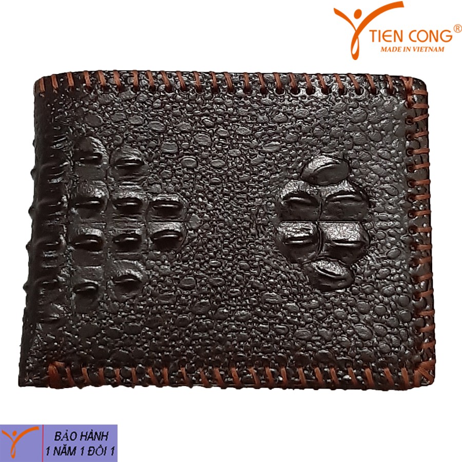 Ví Nam Ngang Da Bò Dập Vân Cá Sấu Tien Cong Màu Nâu - TCN1031