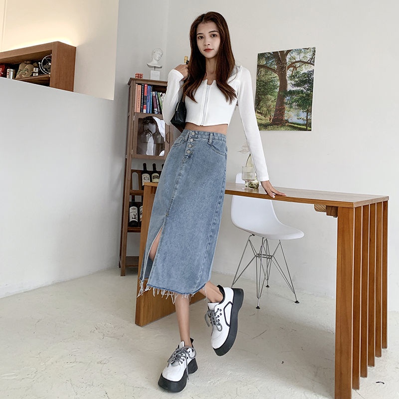 Chân váy jean Chữ A Lưng Cao Thời Trang