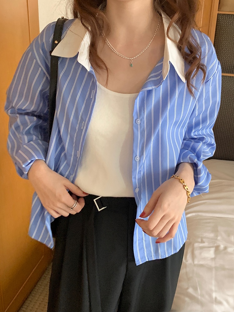 Áo sơ mi Peppermint dài tay họa tiết kẻ sọc phong cách thời trang mới 53560