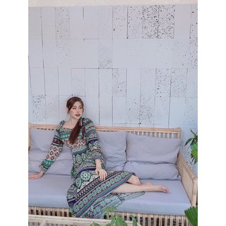 Đầm maxi họa tiết thổ cẩm. TK
