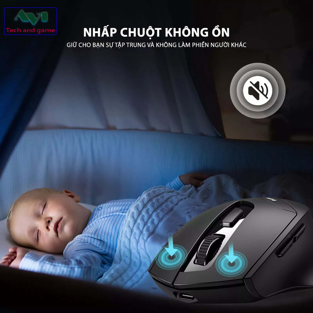 Chuột không dây Bluetooth Pin sạc INPHIC DR1 chống ồn 1600DPI cho máy tính - Hàng Chính Hãng