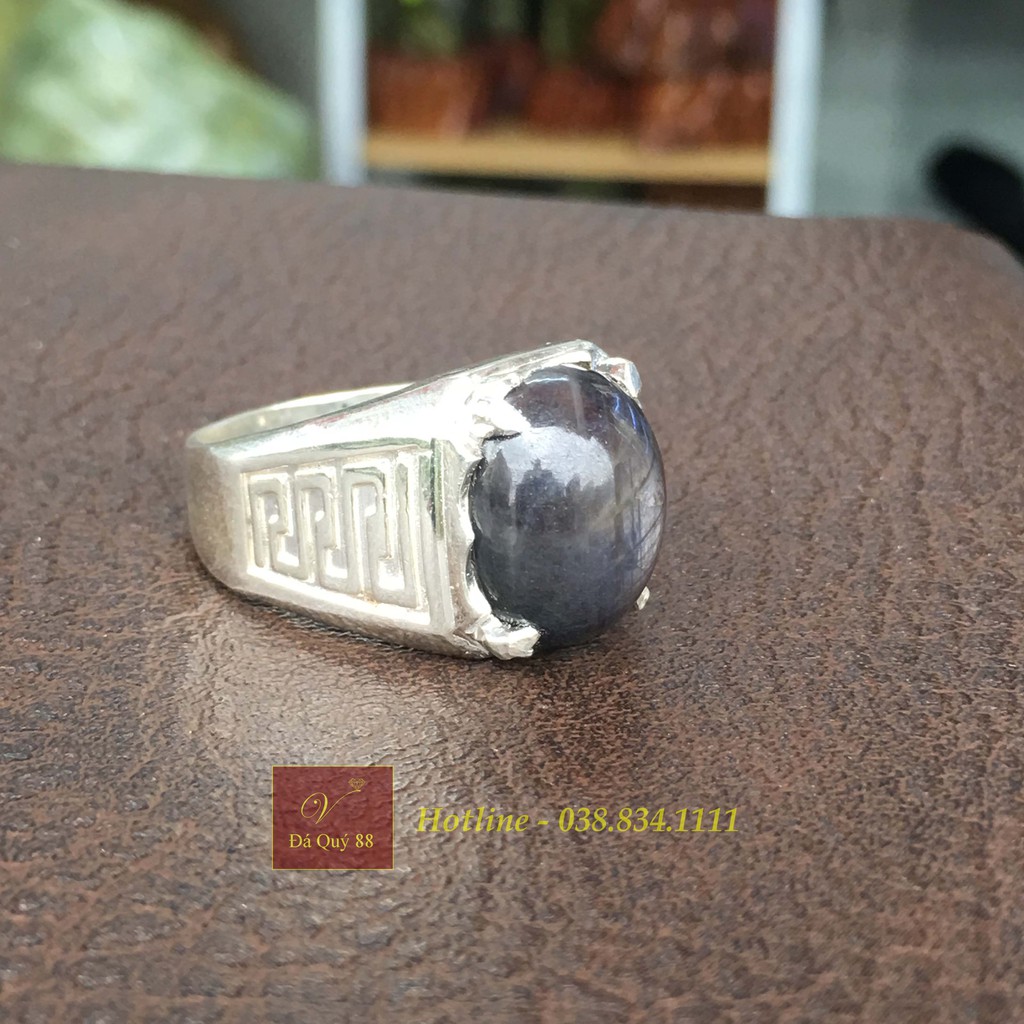Nhẫn Bạc Nam Đá Saphia Đen Tự Nhiên Phong Thủy