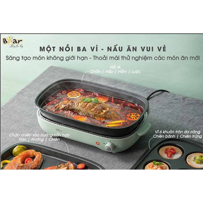 Bếp Nướng Lẩu Đa Năng Bear 3 in 1 . Tháo Rời Vệ Sinh thuận tiện - Gia Dụng Gia Đình