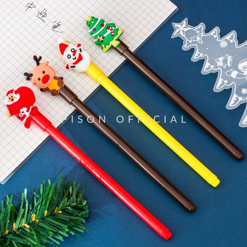 Bút bi nước mực gel Nhiều mẫu hình Noel Pison, mực đen ngòi kim 0.38mm - 1 cái