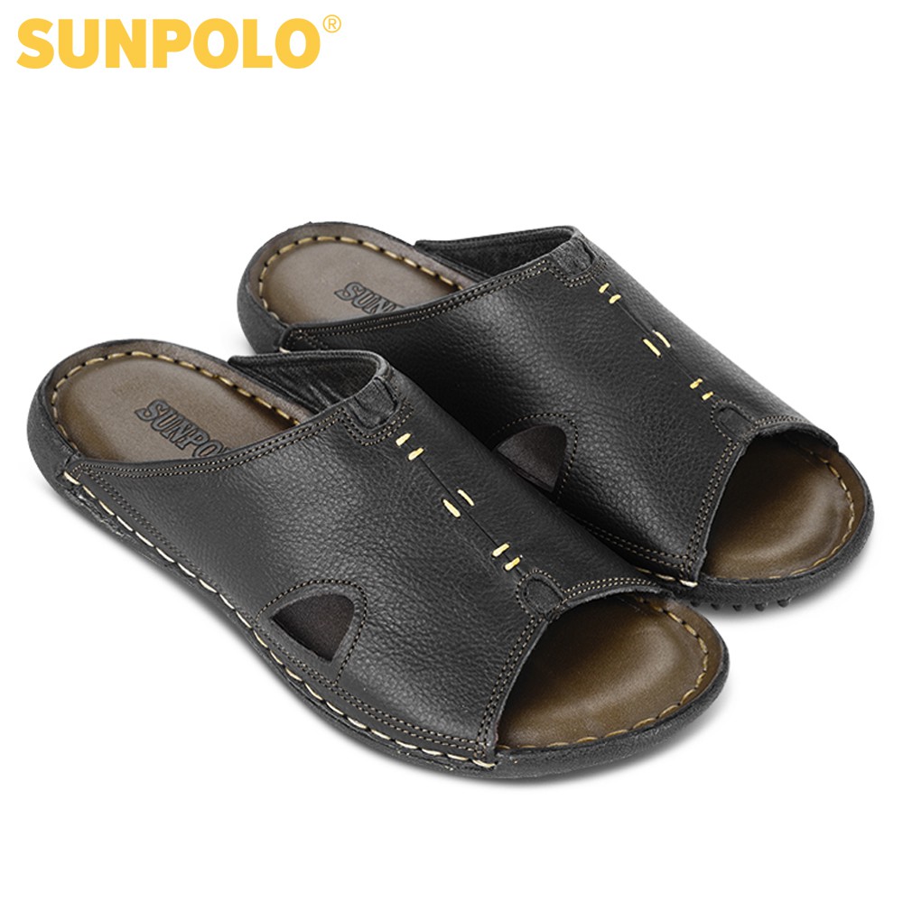 Dép Quai Ngang Nam Da Bò SUNPOLO Nâu Đen - SUD12ND