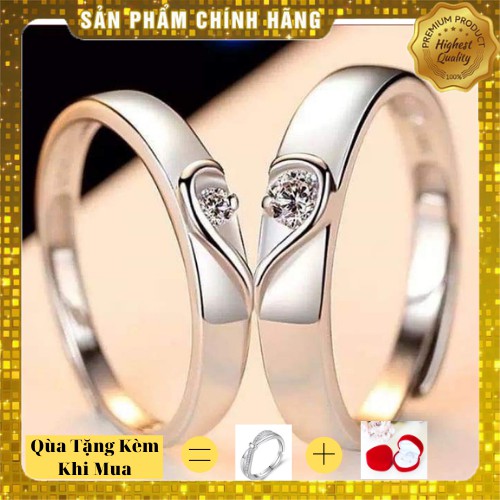 Nhẫn đôi bạc s925 nhẫn đôi nửa trái tim - nhẫn tình yêu siêu khuyến mãi SD15