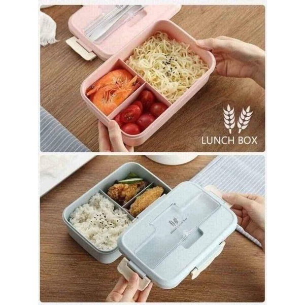 Hộp cơm lúa mạch 3 ngăn kèm đũa thìa
