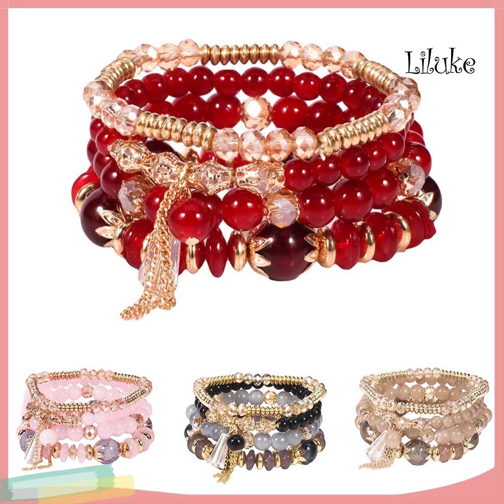 Bộ 4 Vòng Tay Hợp Kim Trang Trí Ngọc Trai Giả Xinh Xắn Cho Nữ